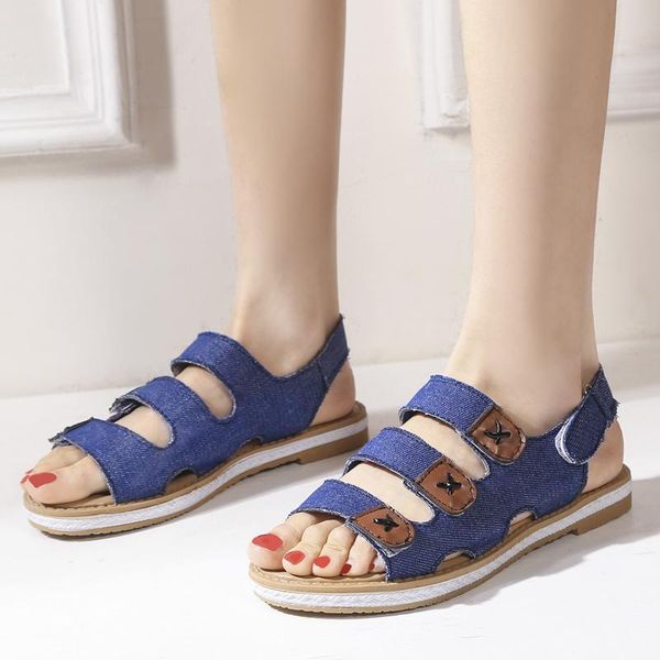

aiweiyi fashion blue denim summer sansals open toe hoops flats casual shoes woman sandals women sandalia feminina, Black