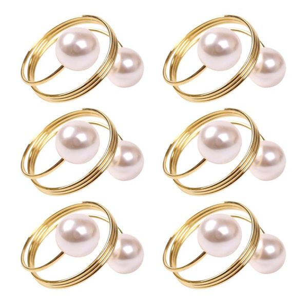 

6pcs napkin ring imitation pearl metal buckles elegant table clasp rings