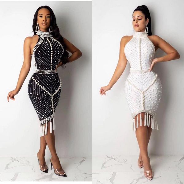 

celebrity white black tassel beading rayon bandage dress cocktail party ethnic clothing, Red
