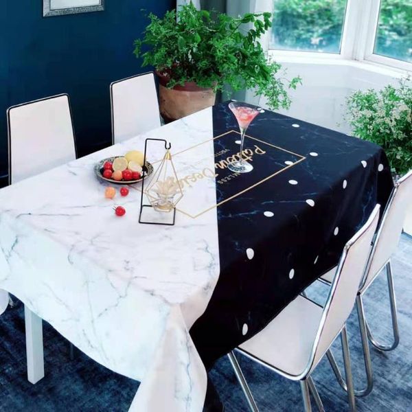 

nordic literary cotton linen plaid tablecloth black and white marble printing restaurant table coffee cloth