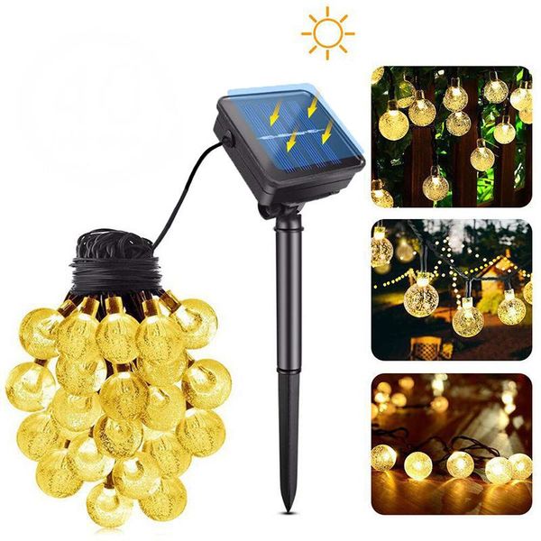 

strings lights holiday led solar string fairy light outdoor lamp crystal ball garden yard christmas party decor year garland 12m