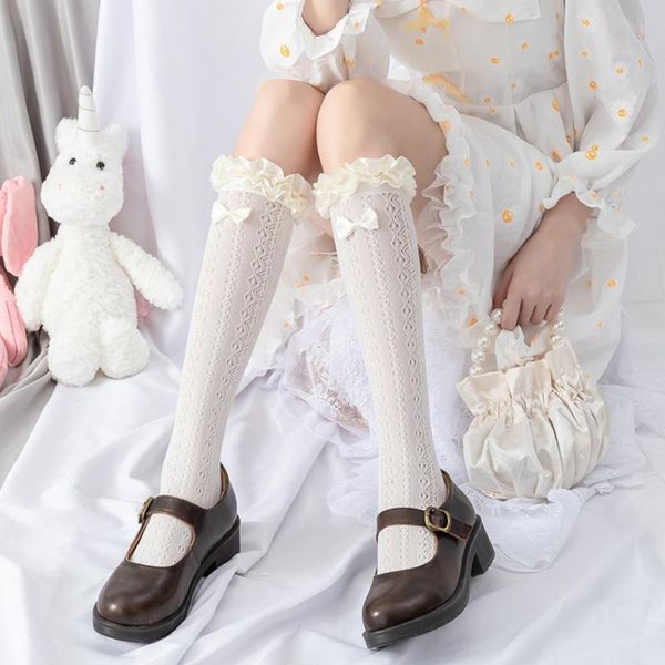 

socks & hosiery kawaii white lace jk middle tube bowknot knee lolita long calf women harajuku, Black;white