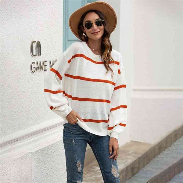 

foridol vintage stripe oversized pullover women autumn winter streetwear casual jumper sweater knitted loose pull femme 210415, White;black