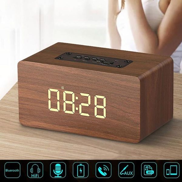 

desk & table clocks bluetooth speaker wireless stereo music soundbox with led display clock alarm modern design support aux tf card
