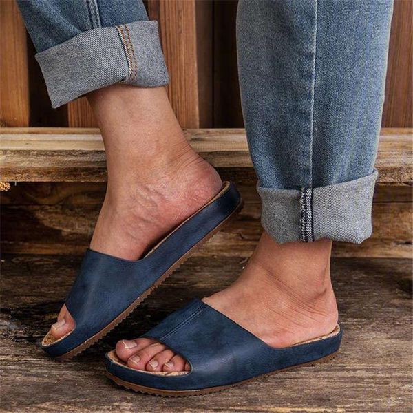 

women summer sandals flats single shoes woman vintage pu leather plus size slippers slides sandalias mujer sapato feminino d1746, Black