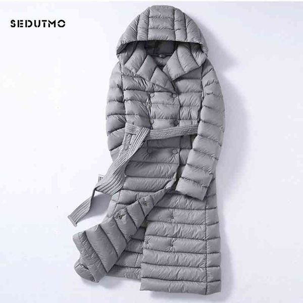 

sedutmo winter long womens ets ultra light duck down coat hoodie autumn puffer et ed226, Black