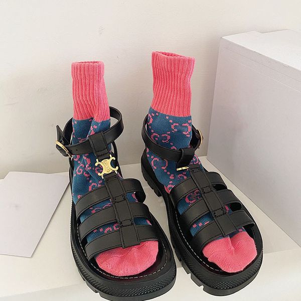 

the same 21 summer new ce arc de triomphe cut out leather roman sandals ysj, Black