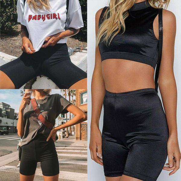 

summer cycling stretch plain casual womens short sports fitness elastic waist black slim, White;black