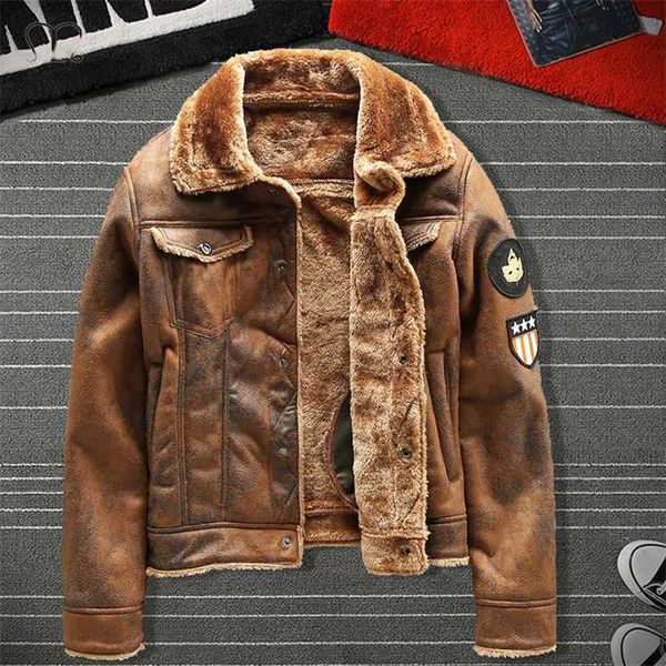 

air force pilot leather jacket men plus velvet thickened pu leather jacket male fur coat outwear autumn winter brand clothing 211101, Black