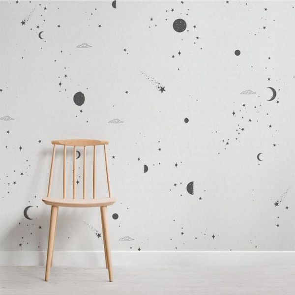 

bacaz mystical design black and white moon&stars wallpaper mural for kids room living night sky 3d cartoon po murals wallpapers