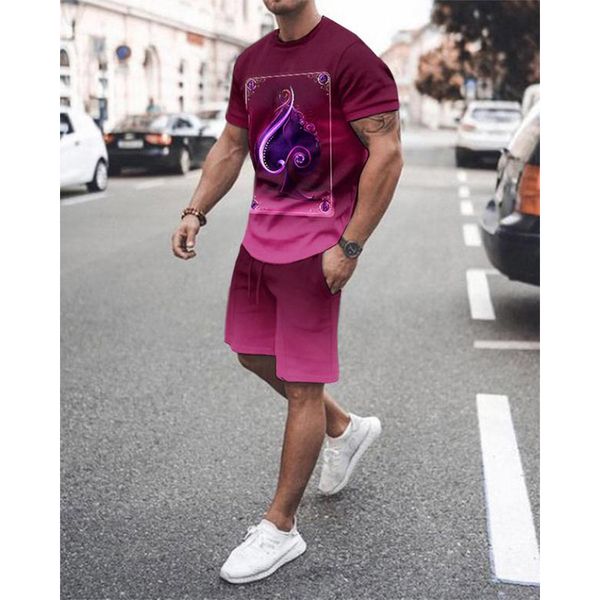 

poker figure mens sports suit short-sleeved t-shirt with shorts comfortable breathable and dry daily leisure sports, Black;blue