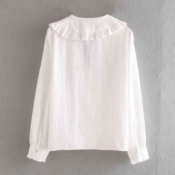

blouses fall women's long sleeve lapel female fashion cultivate one's morality versatile hollow embroidery white agaric shirt