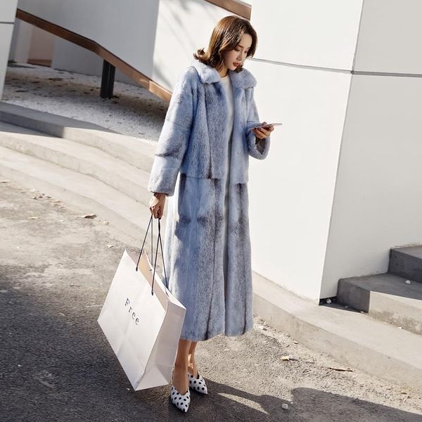 

women's fur & faux the 2021 imported mink coat female in sable long collar velvet, Black