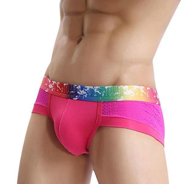 

Underpants Men Briefs Underwear Sexy Breathable Rainbow Stripes Comfortable Shorts Cueca Gay Male Panties Plus Size, Black;white