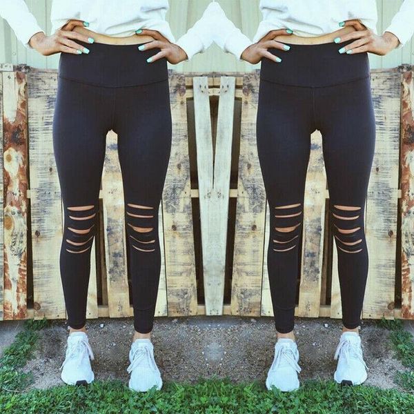 

women's leggings 2021 est women stretch pencil pants high waist skinny hole casual slim trousers spring autumn active, Black