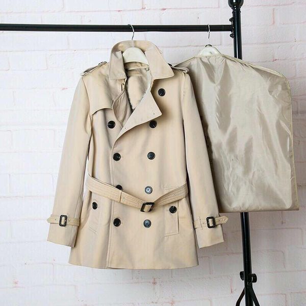 

men's short trench coat loose black khaki double-breasted windbreaker gabadian cotton british style autumn and winter jacket 003, Tan;black