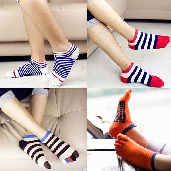 

men's socks 3 pairs five finger personalized men short tube ankle split toe breathable comfortable sports casual cotton, Black