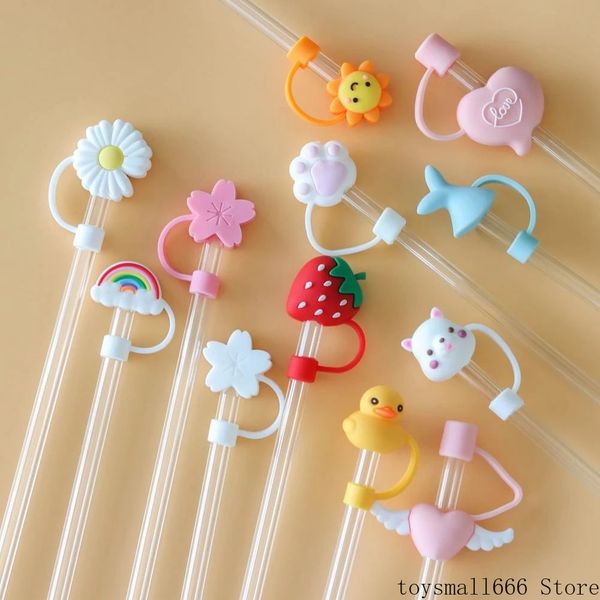 

creative silicone straw tips cover reusable drinking dust cap splash proof plugs lids anti-dust tip sunflower cherry blossom rainbow cat paw