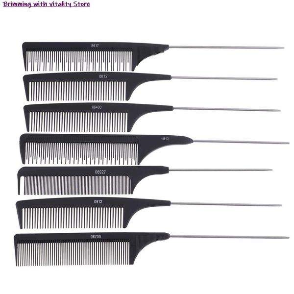 

hair brushes 1pcs heat resistant salon black metal pin tail antistatic comb hard carbon cutting trimmer, Silver