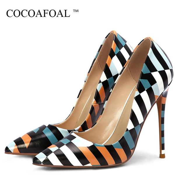 

dress shoes cocoafoal stiletto women's doodling high heels white wedding pumps fashion party pointed toe stripe plus size, Black