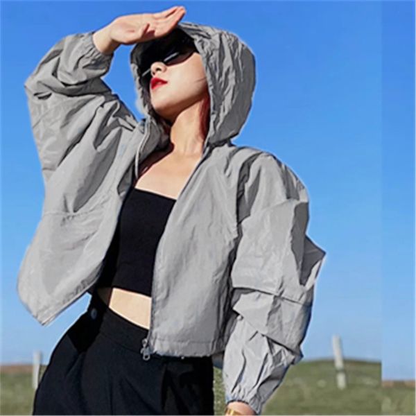 

batwing sleeve women hooded highstreet jacket solid zipper loose female short jacket autumn fashion ladies clothes 210518, Black;brown
