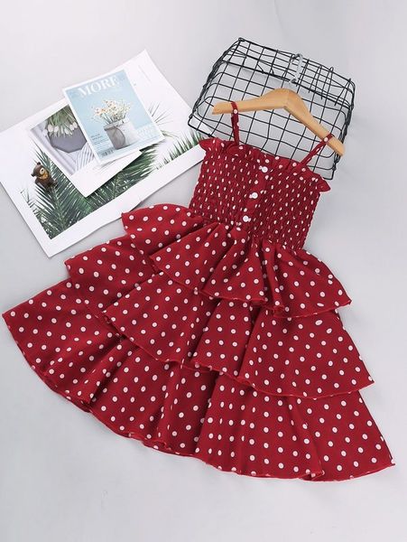 

toddler girls polka dot layered ruffle hem cami dress she, Red;yellow