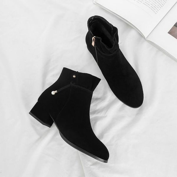 

boots big size women shoes ankle for ladies woman winter lace side zipper pearl pendant, Black