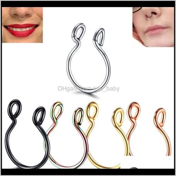 

& studs drop delivery 2021 stainless steel nose fake septum rings hoop nostril piercing tragus earring body piercings jewelry 5 color jydb9, Silver