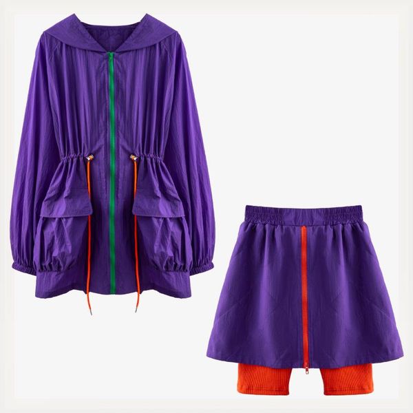 

women's tracksuits hooded long windbreaker coats two piece set women high waist short pants casual fashion matching sets clothing 2021, Gray