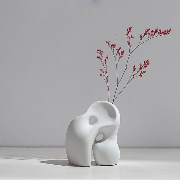 

vases nordic minimalism white ceramic vase abstract modern irregular shaped geometric flower pot home office decoration