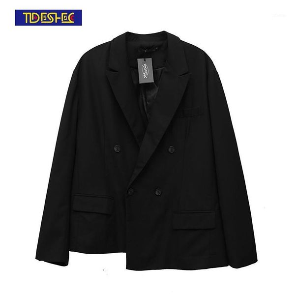

men's suits & blazers high street design men blazer suit jacket summer spring 2021 man quality casual male black streetwear coat, White;black