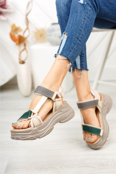 

sandals beige-green-smoked thick soled women, Black