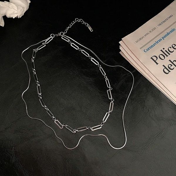 

pendant necklaces cool double-layer fashion necklace design sense versatile sweater chain simple does not fade men's and women's, Silver