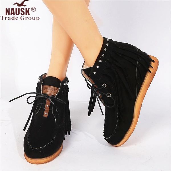 

boots 2021 fashion women's tassel lace up ankle autumn women causal suede short woman platform shoes female sewing ladies, Black