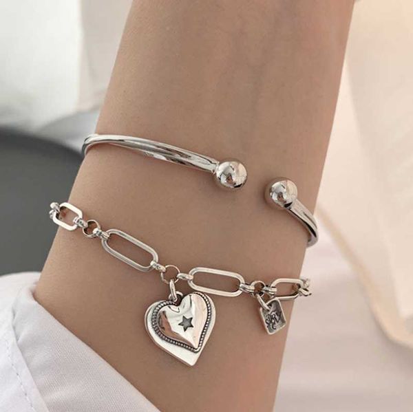 

link, chain letter heart square pendant bracelet bangle for women hip hop trendy retro party gift fine jewelry sab302, Black