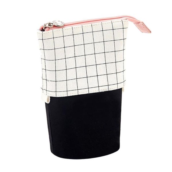 

pencil bags 1 pc artistic canvas bag creative plaid stationery (black white)
