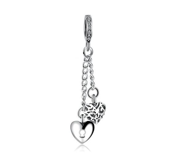 

fits pandora bracelets 20pcs love locker hollow heart dangle silver charms bead charm beads pendant for wholesale diy european sterling neck, Black