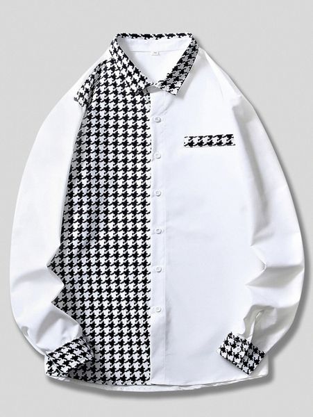 

men houndstooth button front shirt k7ts#, White;black