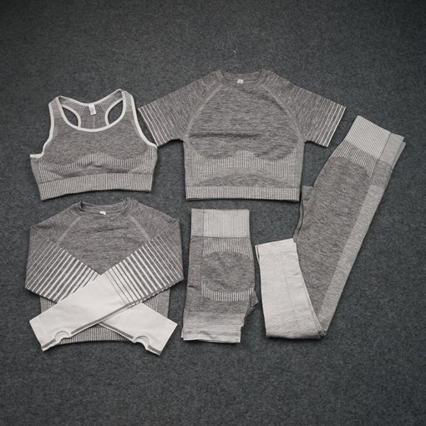 

2/3/5pcs women seamless yoga set sets female sport gym suits wear running clothes woman fitness suit long sleeve clothing outfits, White;red