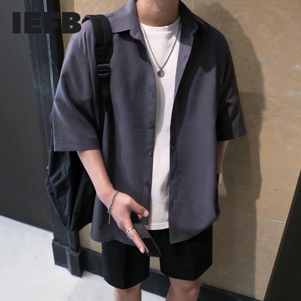 

men's casual shirts iefb half sleeve summer loose versatile thin korean fashion handsome grey yellow lapel 2021 trend 9y8136, White;black