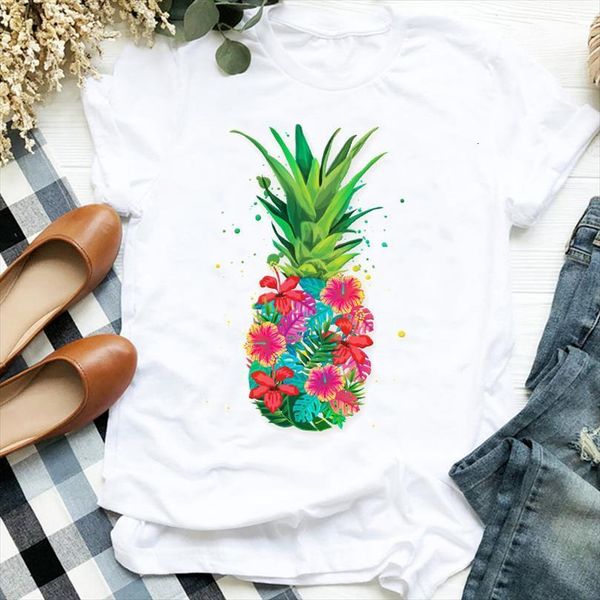 

men lady pineapple flower t shirt mens fruit 90s fashion trend clothing tee female clothes graphic, White;black