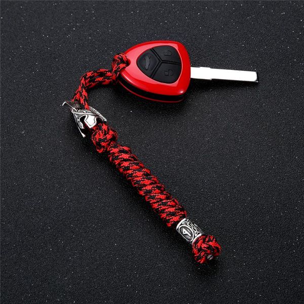

keychains handmade vikings spartan warrior lanyard keychain fluorescence survival paracord rope camping bag knife car key keyring, Silver