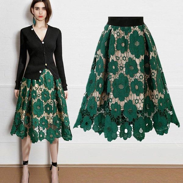 

summer lace short elastic waist womens skirts ball gown a line flower hollow matching, Black