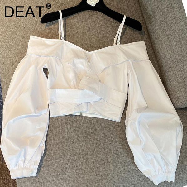 

women's tanks & camis deat women solid white zipper long puff sleeve slash neck designed chic temperament fashion autumn 2021 11j0249
