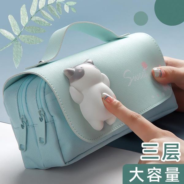 

pencil bags cute cat decompression case large portable double layer school bag kawaii stationery pensil