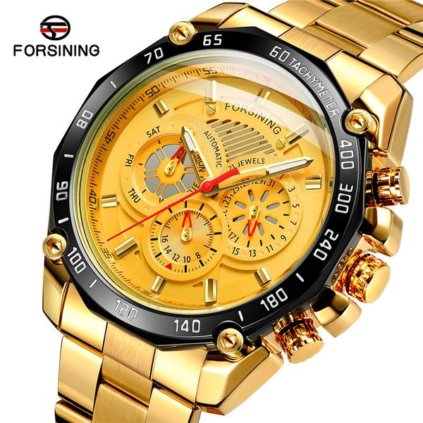 

forsining automatic mechanical men's watch military sports clock brand luxury steel skeleton waterproof man's 031, Slivery;brown