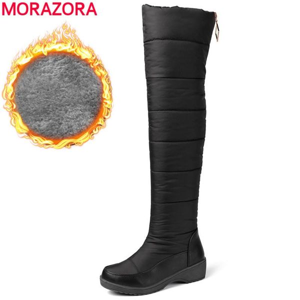 

boots morazora size 35-44 over the knee thick fur warm snow women shoes zipper fashion winter black ladies
