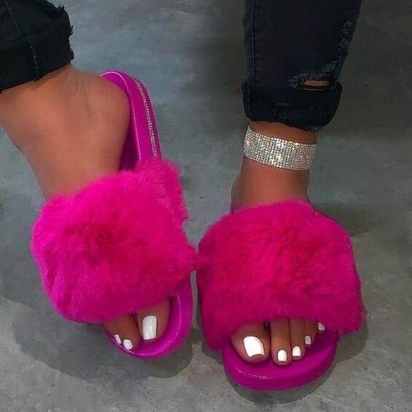 

slippers women 2021 spring indoor home furry warm casual with crystal outdoor wild non-slip beach candy color, Black