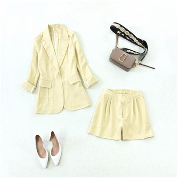 

women's tracksuits fashion sets women summer yellow casual long sleeve business suit coat + elastic shorts two-piece, Gray