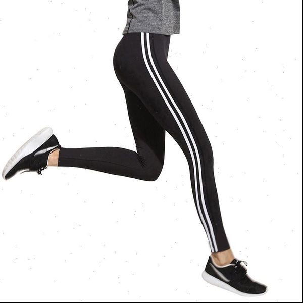

casual striped fitness low women legging waist pants big stretch fashion pant, Black